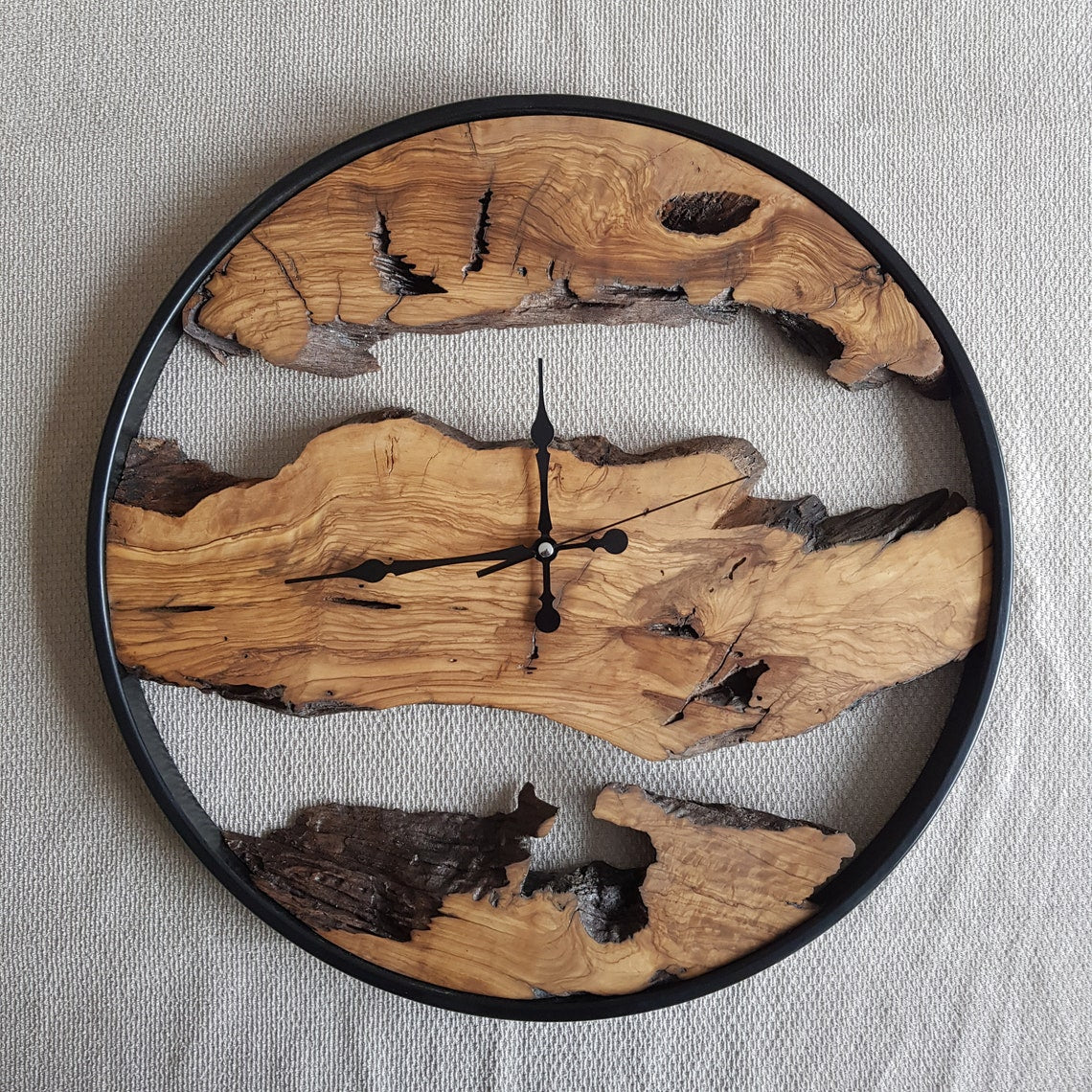 Metal and Olive Wood Wall Clock