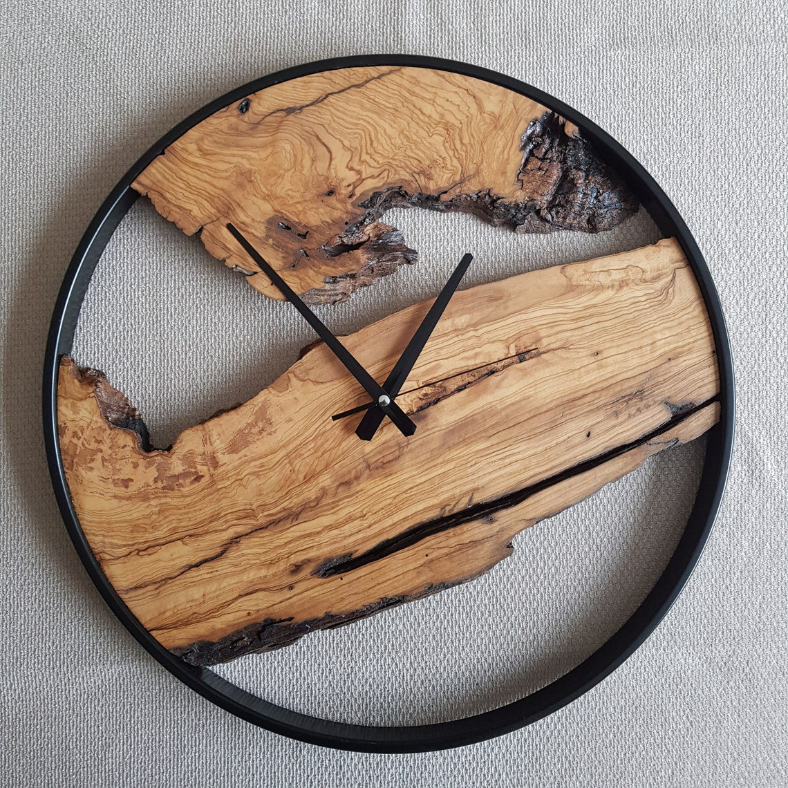 Metal and Olive Wood Wall Clock
