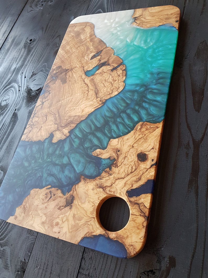 Custom Order Big Resin and Olive Wooden Charcuterie Board, Epoxy Wooden Serving Board, Personalized Board, Resin and Wood Cheese Platter