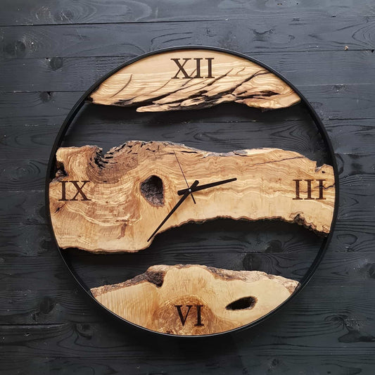 Metal and Olive Wood Wall Clock