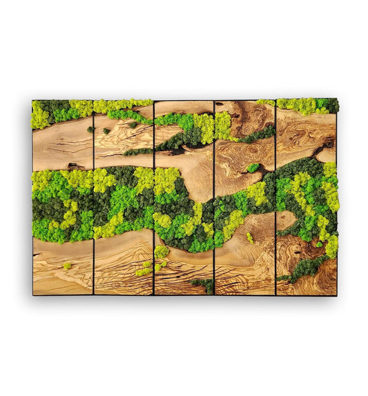 Premium Handmade Wall Sculptures,Metal Frame Moss Wall Decor, Olive Wood and Moss Wall Art- Preserved Stabilized Moss Wall Decor