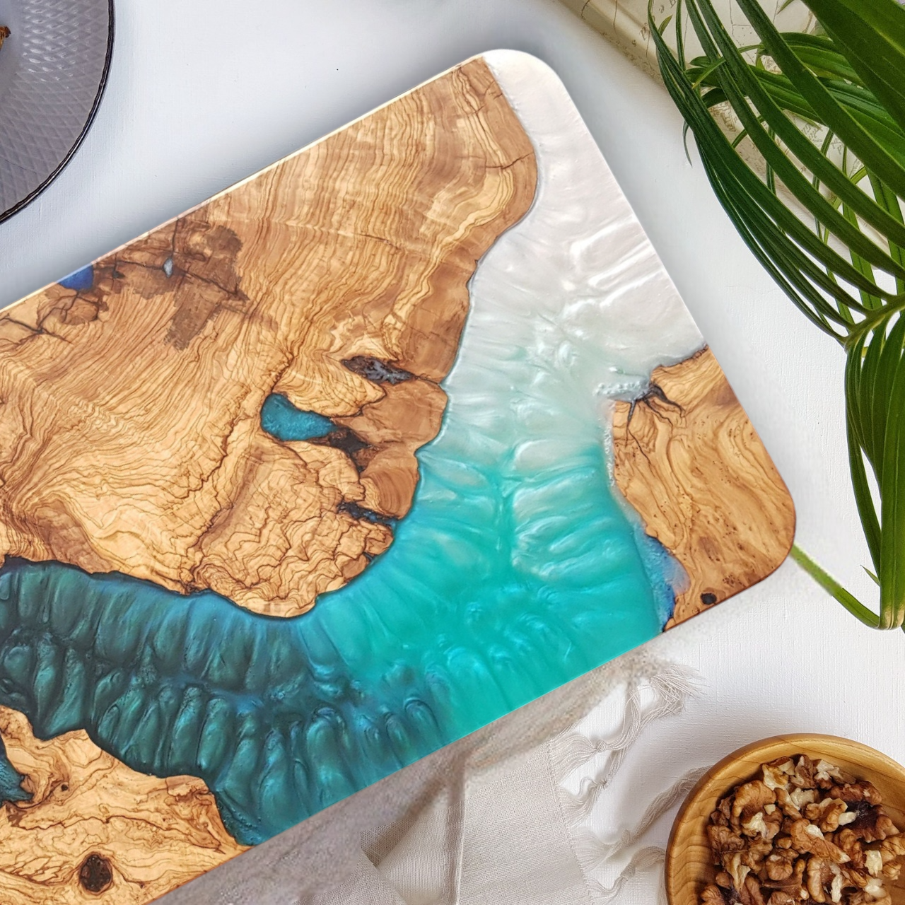 Custom Order Big Resin and Olive Wooden Charcuterie Board, Epoxy Wooden Serving Board, Personalized Board, Resin and Wood Cheese Platter