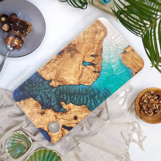 Custom Order Big Resin and Olive Wooden Charcuterie Board, Epoxy Wooden Serving Board, Personalized Board, Resin and Wood Cheese Platter